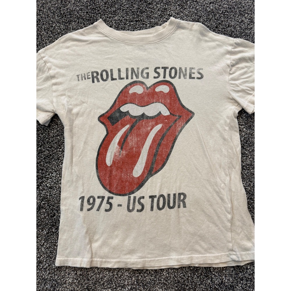 Rolling Stones 1975 US Tour Graphic T-Shirt Cream XS Vintage Style Band Tee
